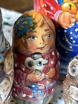 Handmade Rare Mockba Russian Nesting Doll Signed Nina 5 Pce