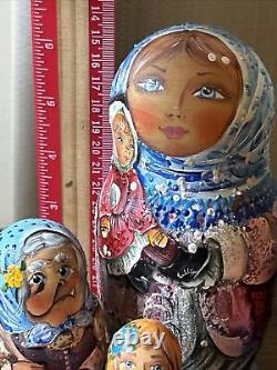 Handmade Rare Mockba Russian Nesting Doll Signed Nina 5 Pce