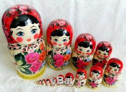 Handmade Semenov Traditional Russian Matryoshka Wooden Nesting Doll 15 Pcs Set