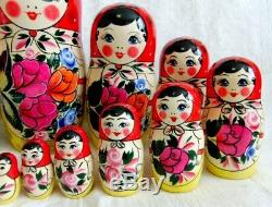 Handmade Semenov Traditional Russian Matryoshka Wooden Nesting Doll 15 Pcs Set