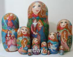 Handpainted One of Kind 10pcs Russian Nesting Doll MERMAIDS BY INNA KAMINSKAYA