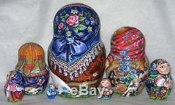 Handpainted Only one 7p Russian Nesting Doll Little Girl withall Pets, Chmelyova