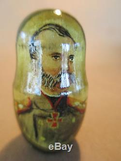 Handpainted and Signed Russian Nesting Doll, Czars of Russia, Antique & Unique