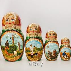 Hunters at Rest Nesting Doll Matryoshka Russian Doll Hand Painted in Russia 12'