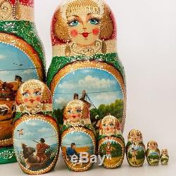 Hunters at Rest Nesting Doll Matryoshka Russian Doll Hand Painted in Russia 12'
