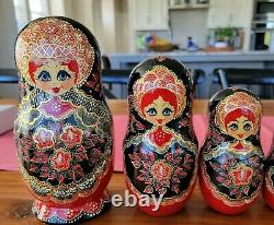 Incredible Russian Nesting Dolls 10 Pcs Signed Hand Painted 1995 Matryoshka