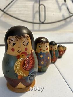 Japanese Unique Wood Nesting Dolls Samurai Hand Painted 7 Pce Signed