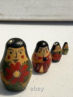 Japanese Unique Wood Nesting Dolls Samurai Hand Painted 7 Pce Signed