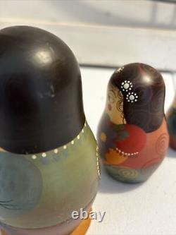 Japanese Unique Wood Nesting Dolls Samurai Hand Painted 7 Pce Signed