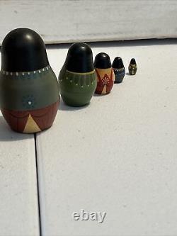 Japanese Unique Wood Nesting Dolls Samurai Hand Painted 7 Pce Signed