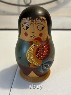 Japanese Unique Wood Nesting Dolls Samurai Hand Painted 7 Pce Signed