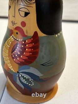 Japanese Unique Wood Nesting Dolls Samurai Hand Painted 7 Pce Signed