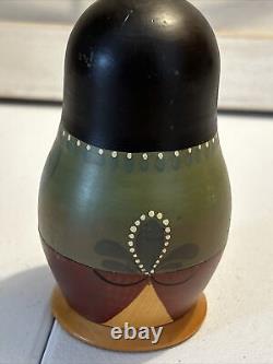 Japanese Unique Wood Nesting Dolls Samurai Hand Painted 7 Pce Signed