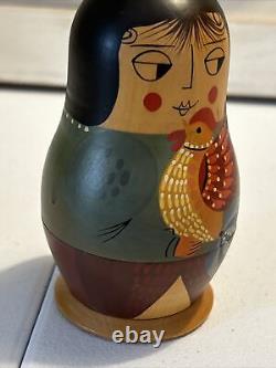 Japanese Unique Wood Nesting Dolls Samurai Hand Painted 7 Pce Signed