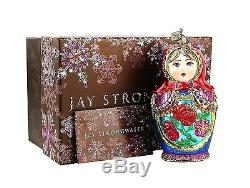 Jay Strongwater Celebration Russian Nesting Doll Glass Ornament With Stand New