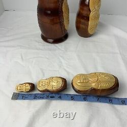 Jesus Birch Wood Hand Carved Religious Icons VTG Russian 5 Nesting Dolls Signed