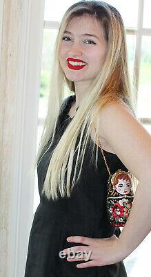 Judith Leiber Nesting Doll Russian Matryoshka Crystal Minaudiere Clutch Purse