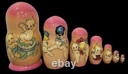 Kewpie Nesting Dolls Unique Hand Panted 7pc Russian Artist Signed Rare