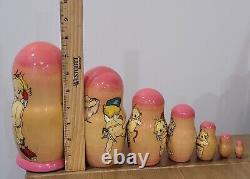 Kewpie Nesting Dolls Unique Hand Panted 7pc Russian Artist Signed Rare