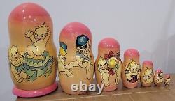 Kewpie Nesting Dolls Unique Hand Panted 7pc Russian Artist Signed Rare