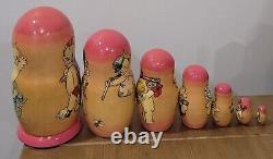 Kewpie Nesting Dolls Unique Hand Panted 7pc Russian Artist Signed Rare