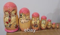 Kewpie Nesting Dolls Unique Hand Panted 7pc Russian Artist Signed Rare