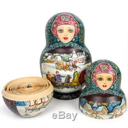 Large 30 pc Russian Nesting dolls Matryoshka set Russian Troika 13 Handmade
