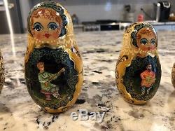 Large 9.5 Russian Matryoshka Nesting Dolls Set of 10 Signed
