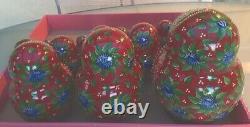 Large Hand Painted Glitter Lacquer Wood Russian Nesting Dolls Set of 30 Signed