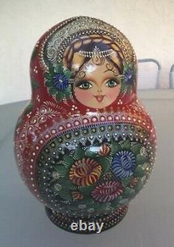 Large Hand Painted Glitter Lacquer Wood Russian Nesting Dolls Set of 30 Signed