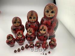 Large Lot 19 Hand Painted Wood Russian Nesting Dolls Great Condition