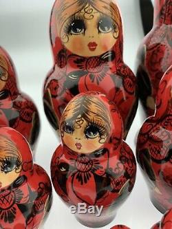 Large Lot 19 Hand Painted Wood Russian Nesting Dolls Great Condition