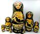 Large Matryoshka Black Nesting Dolls Hand Painted 7 Russian Different Horses Art