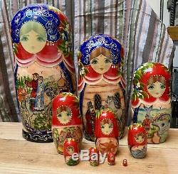 Large Matryoshka Doll Set Handmade and Painted Fairy Tail 10 pieces Russian