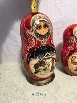 Large Russian Nesting Stacking Dolls St. Petersburg Russia 9 & 10 Dolls Signed