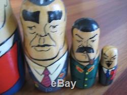 Large Soviet Russian Nesting Doll 5 Piece Matryoshka 1990 Gorbachev Stalin Lenin