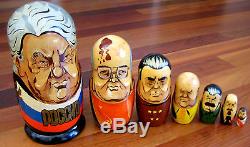 Large Soviet Russian Nesting Doll 7 Piece Matryoshka 1990 Gorbachev Stalin Tzar