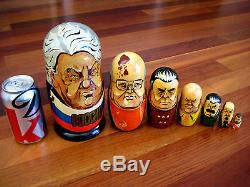 Large Soviet Russian Nesting Doll 7 Piece Matryoshka 1990 Gorbachev Stalin Tzar