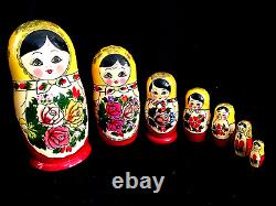Large Traditional Russian Nesting Doll Matryoshka 9.25Wooden Hand Painted 7 Pcs