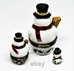 Limoges Box Christmas Nesting Snowman Set Two Boxes Three Pieces