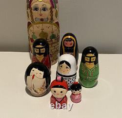 Lot 6 sets of Vtg -Mod Wooden Russian, Japanese, Burka Nesting dolls