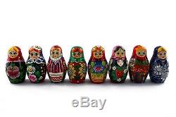 Lot 8 Matryoshka Russian Nesting Doll Wooden Puppe Poupee Babushka Gift 5 pcs