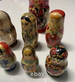 Lot Of 8 Russian Nesting Doll Country Girl Painted