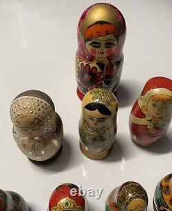 Lot Of 8 Russian Nesting Doll Country Girl Painted