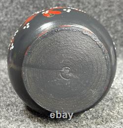 MATRYOSHKA Nesting Dolls Wood Black w Red & Gold Flowers 12 Pieces