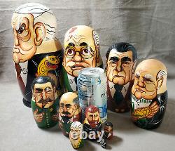 MATRYOSHKA Russian President Nesting Dolls USSR Leaders 10 pc Grotesque Portrait