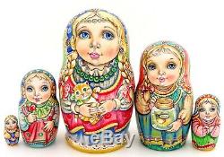 MATRYOSHKA SMALL Russian Neting Dolls CHMELEVA 5 exclusive ART CUTE KITTEN