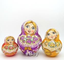 MUSIC Matryoshka Russian nesting dolls HAND PAINTED BIG Blue LILAC Babushka 15