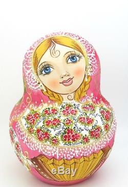 MUSIC Matryoshka Russian nesting dolls HAND PAINTED BIG Blue LILAC Babushka 15