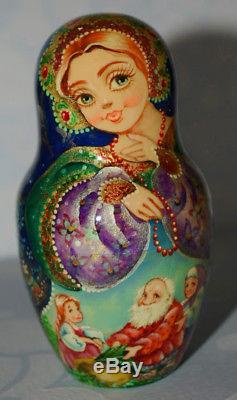 Magnificent Russian Nesting Matryoshka Dolls The Turnip tale 5p Signed Chirful